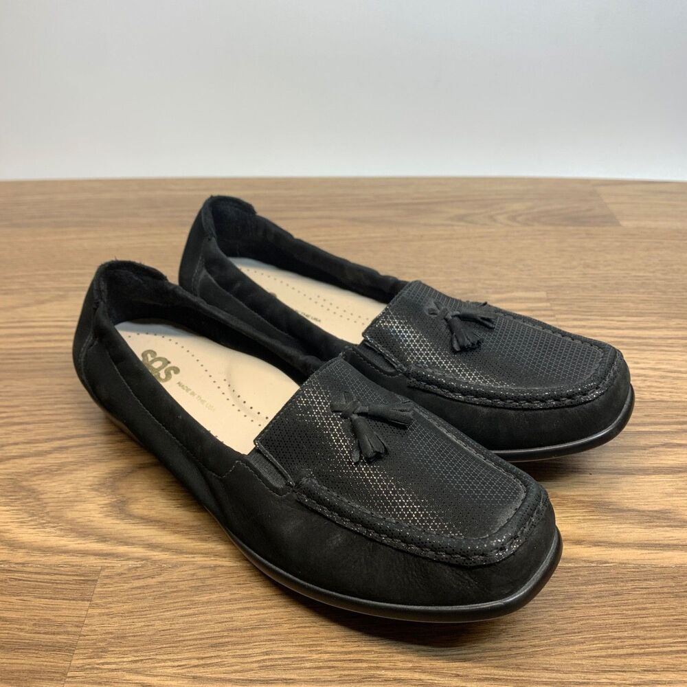 SAS Shoes Hope Tassel Loafer Flats Womens Black Leather Size 7.5 W